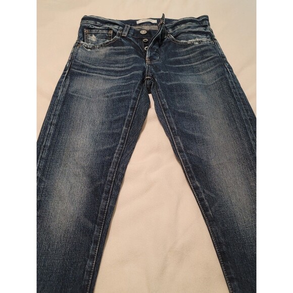 Moussy Vintage SZ 25 Wms Button Fly Jeans  Dark Wash Hand Distressed Japanese - Picture 12 of 14